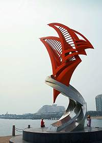 海边广场抽象浪花鱼群不锈钢雕塑